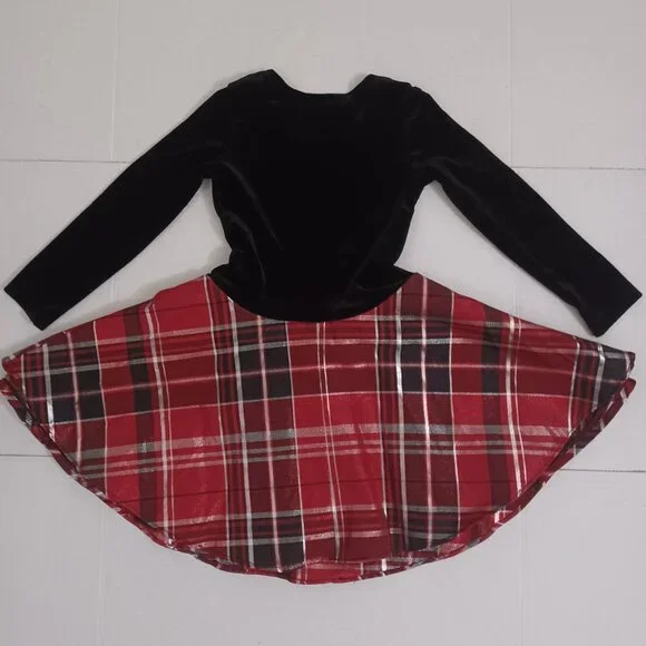 BONNIE JEAN FIT & FLARE LONG SLEEVE BOW DETAIL VELVET PLAID CHRISTMAS DRESS - Picture 2 of 7